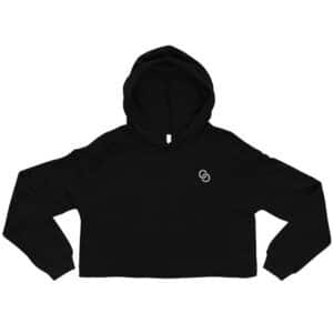 Crop Hoodie with long sleeves and a hood. A small, simple circular logo is embroidered on the left chest area. The hoodie appears to be laid flat on a white background.